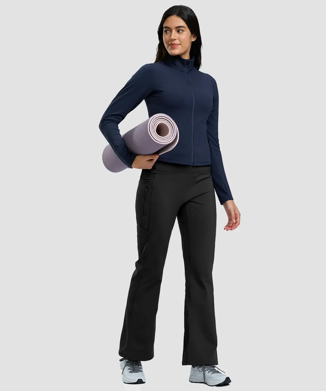 Fleece Lining Zip Pockets Flare Leggings - Image 4