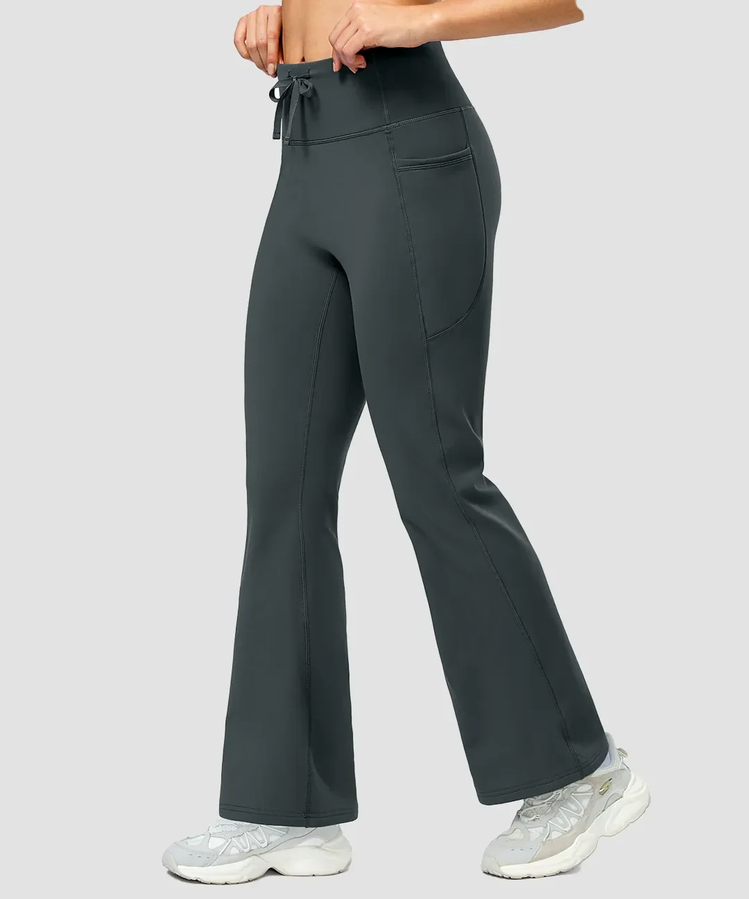 Fleece Lining Zip Pockets Flare Leggings - Image 18