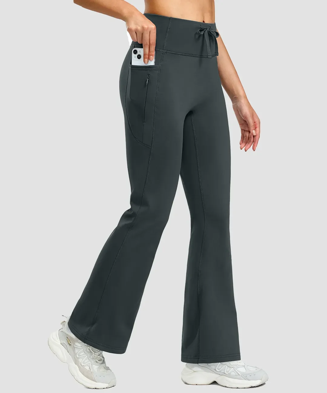 Fleece Lining Zip Pockets Flare Leggings - Image 17