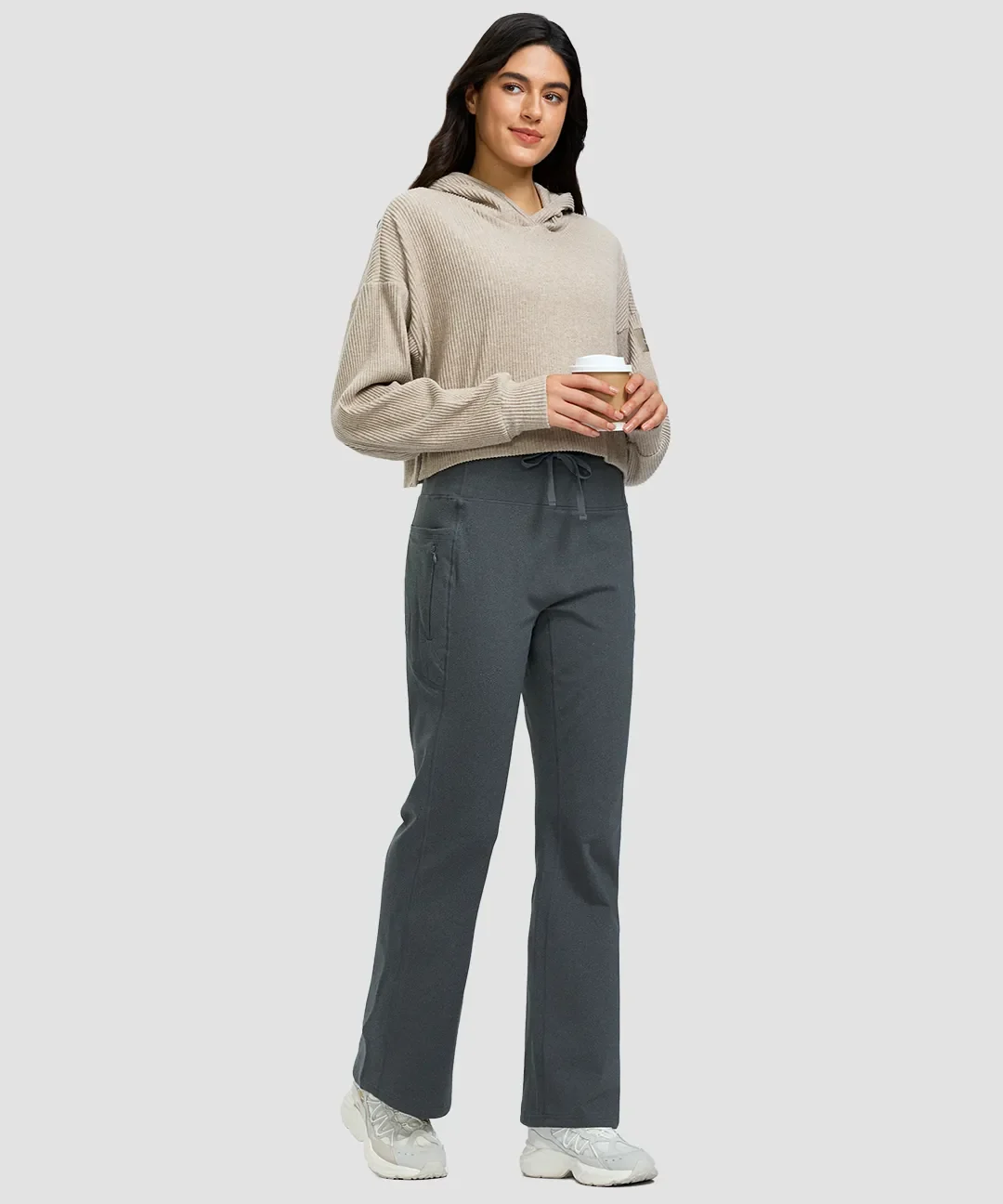 Fleece Lining Zip Pockets Flare Leggings - Image 12