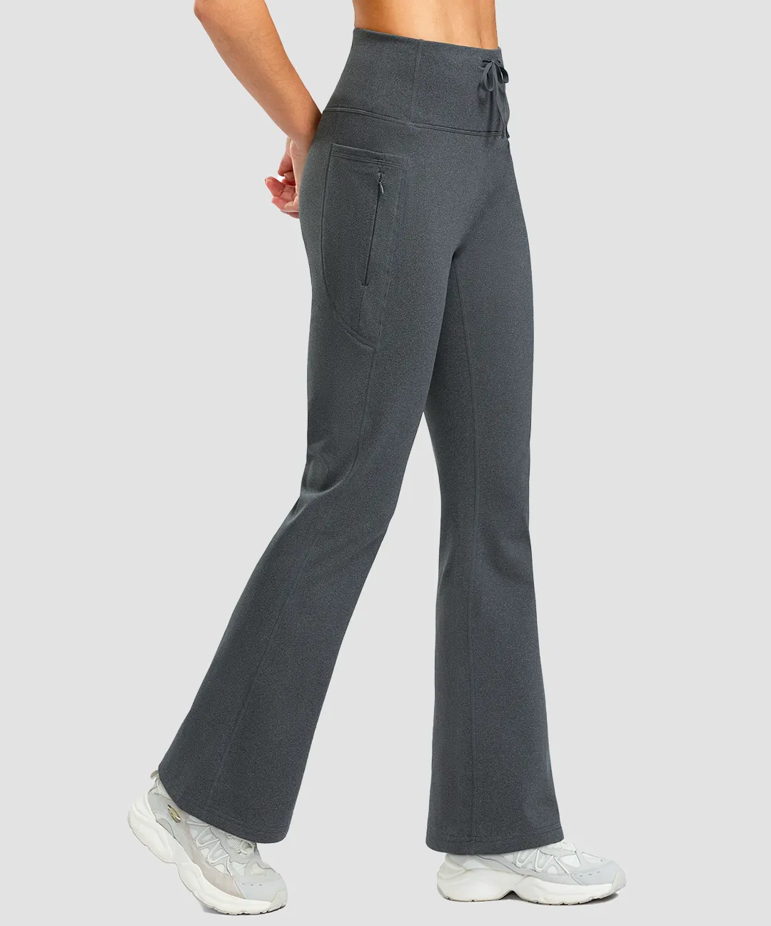 Fleece Lining Zip Pockets Flare Leggings - Image 10