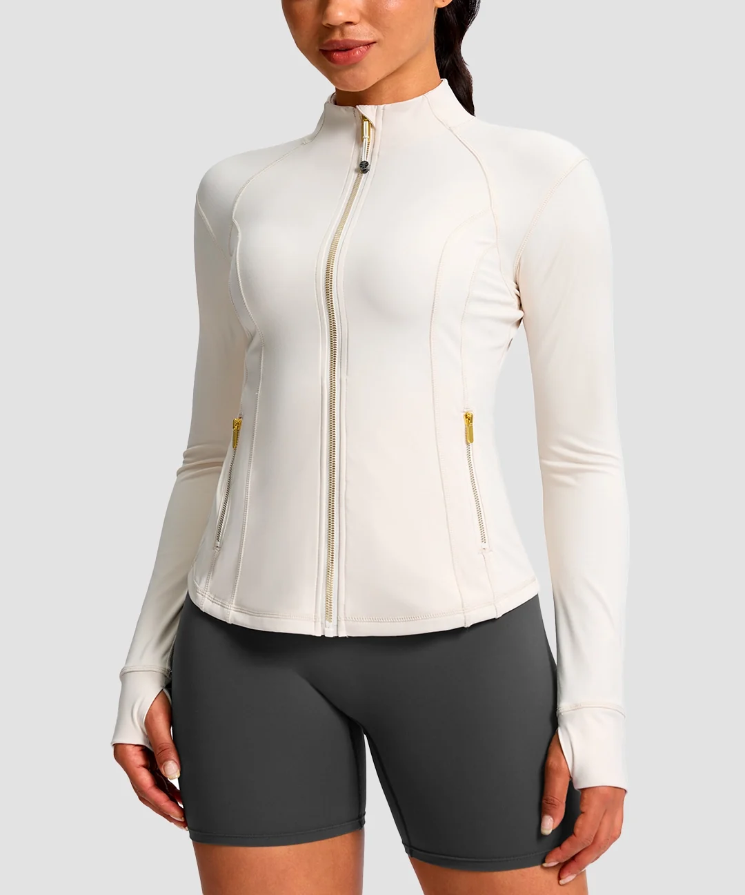 Longline Slim Full Zip Pocketed Workout Jacket