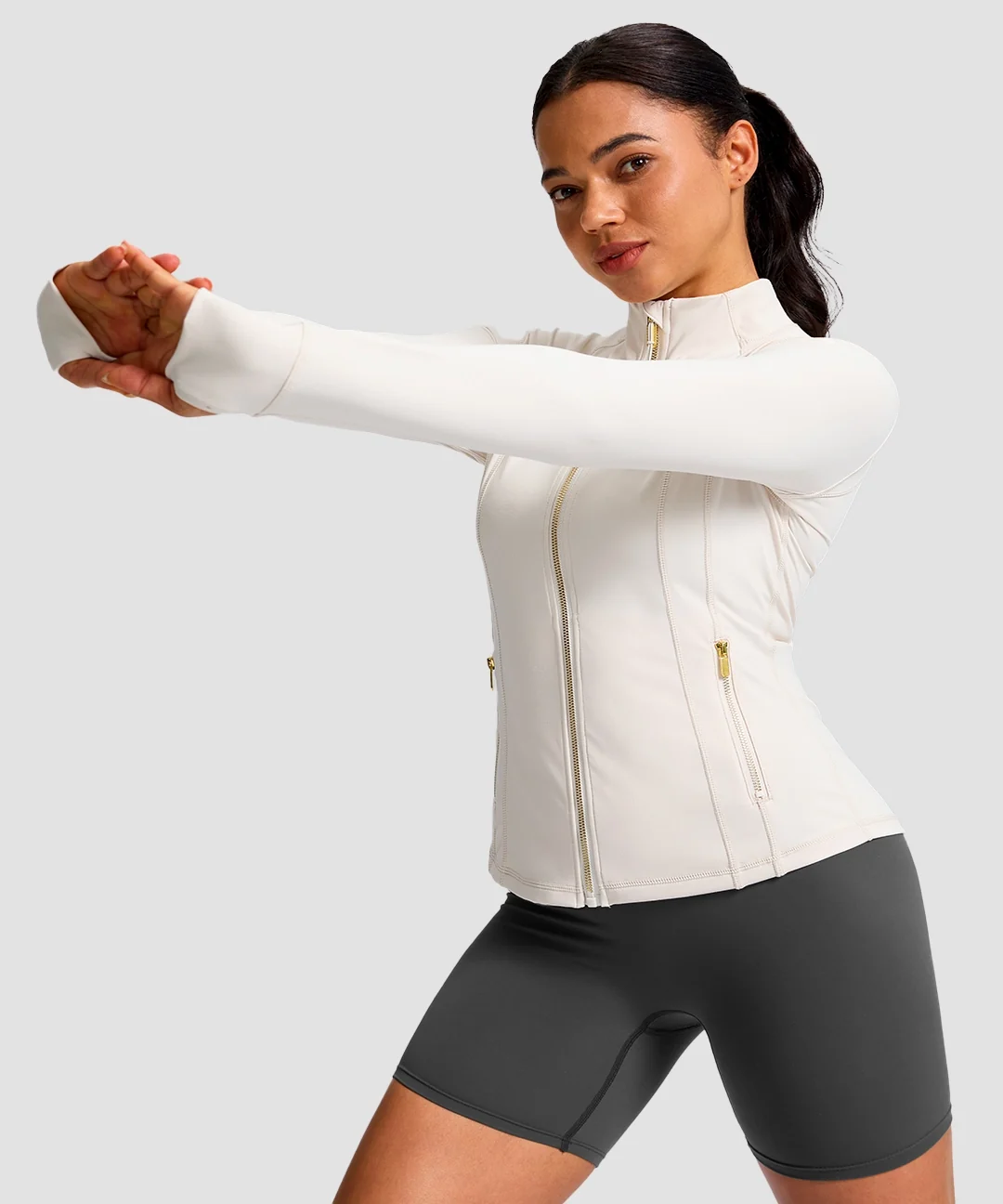 Longline Slim Full Zip Pocketed Workout Jacket - Image 3