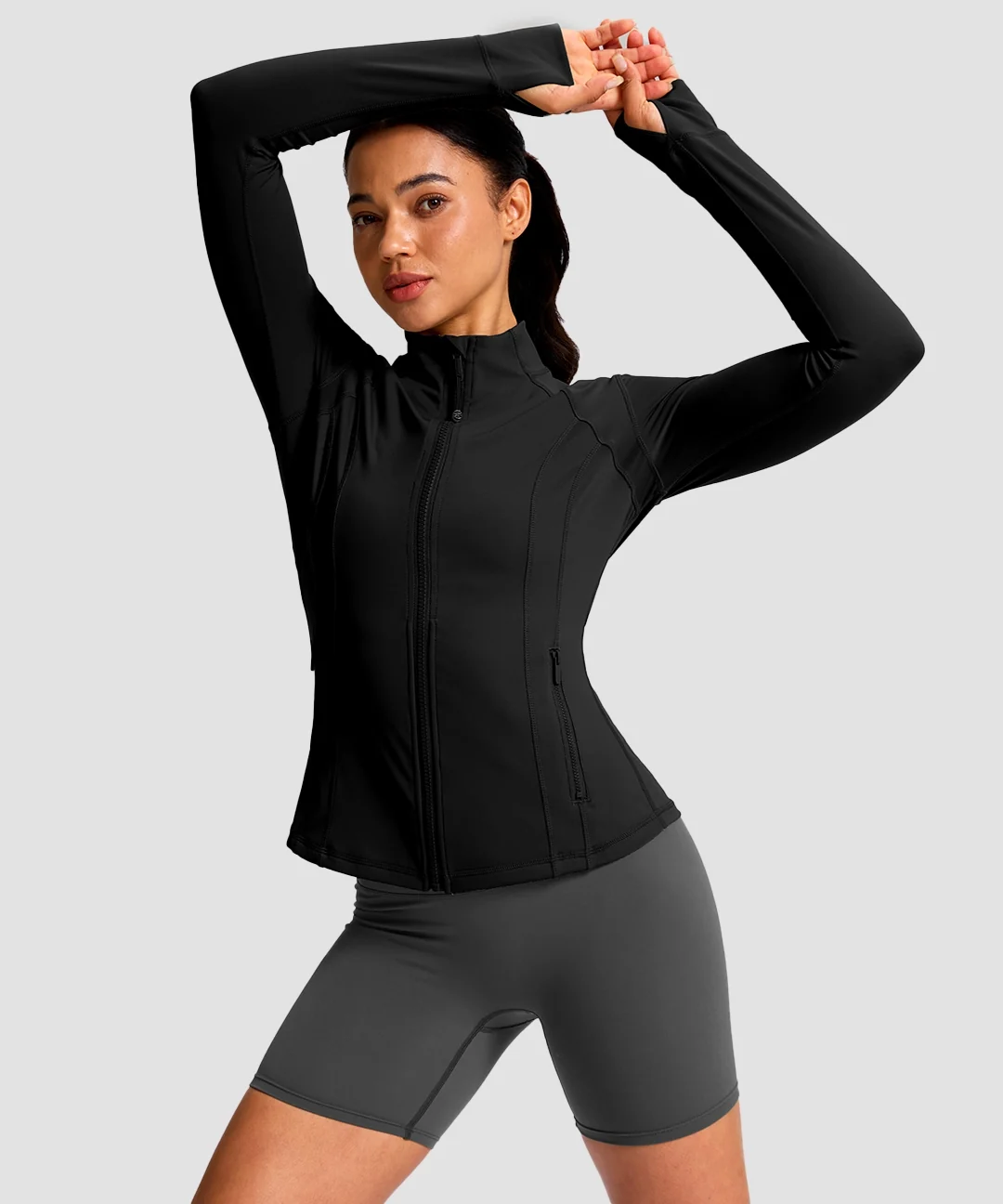 Longline Slim Full Zip Pocketed Workout Jacket - Image 18