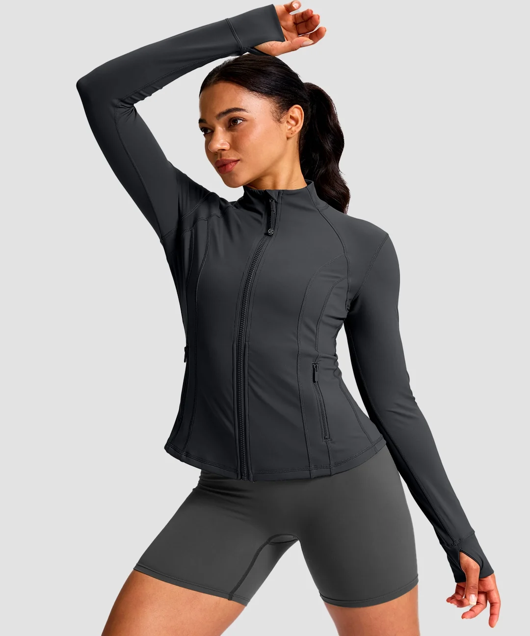 Longline Slim Full Zip Pocketed Workout Jacket - Image 28