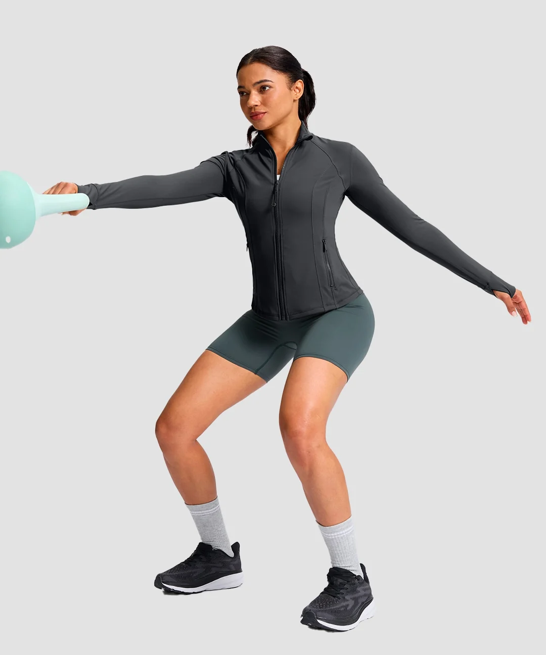 Longline Slim Full Zip Pocketed Workout Jacket - Image 30