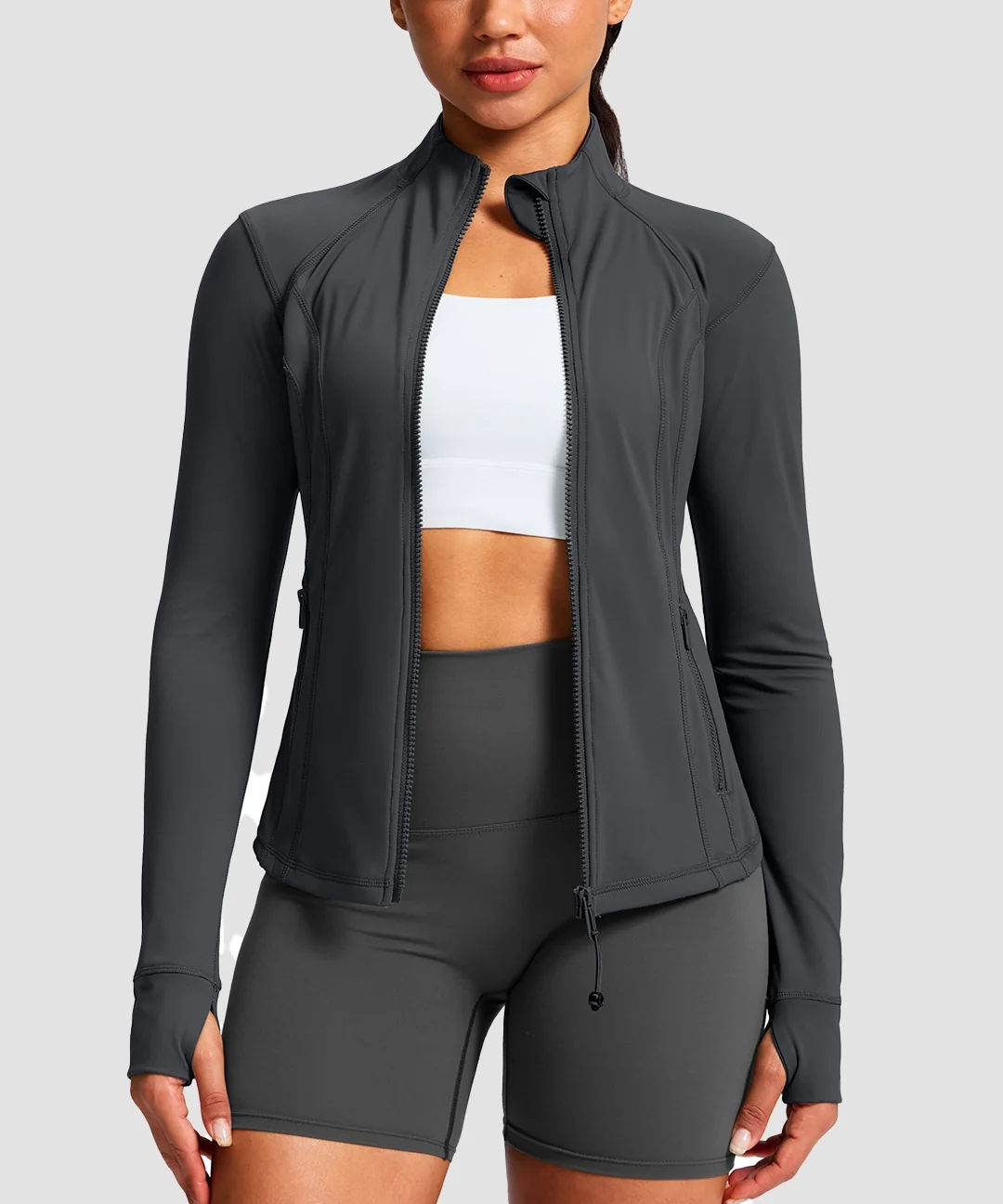 Longline Slim Full Zip Pocketed Workout Jacket - Image 26