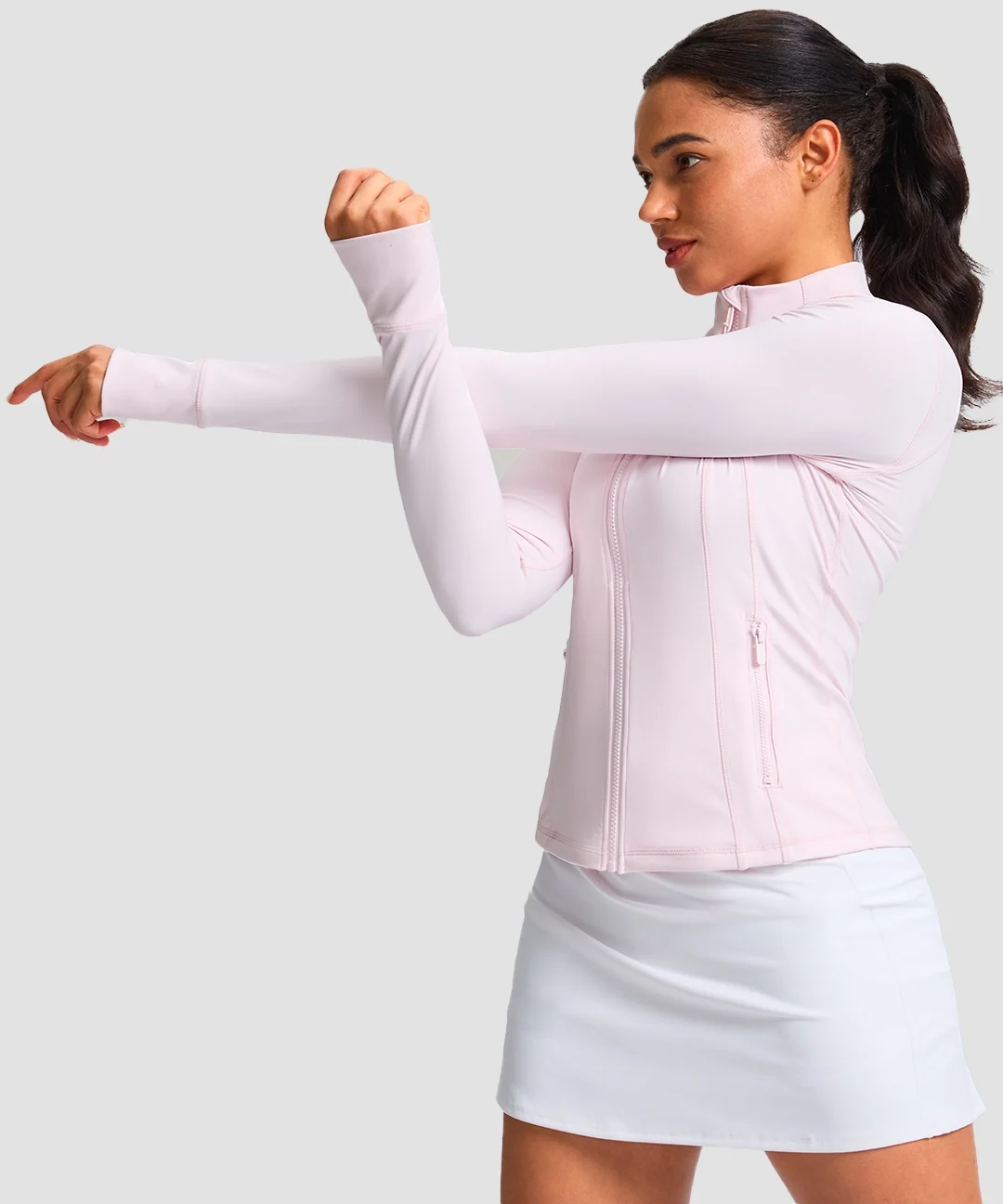 Longline Slim Full Zip Pocketed Workout Jacket - Image 8