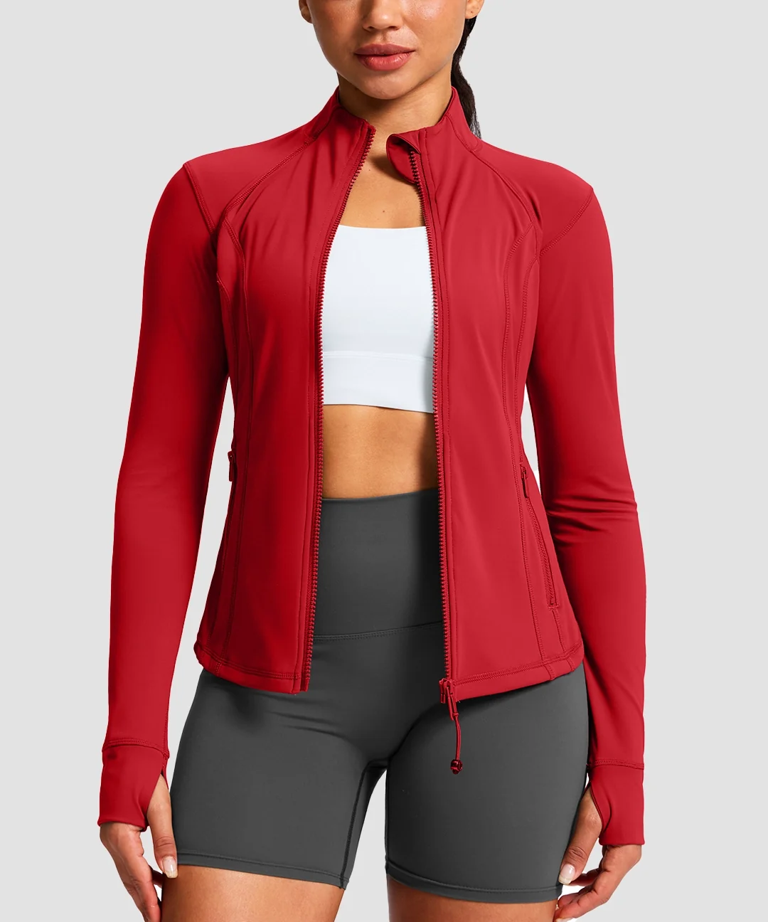 Longline Slim Full Zip Pocketed Workout Jacket - Image 11