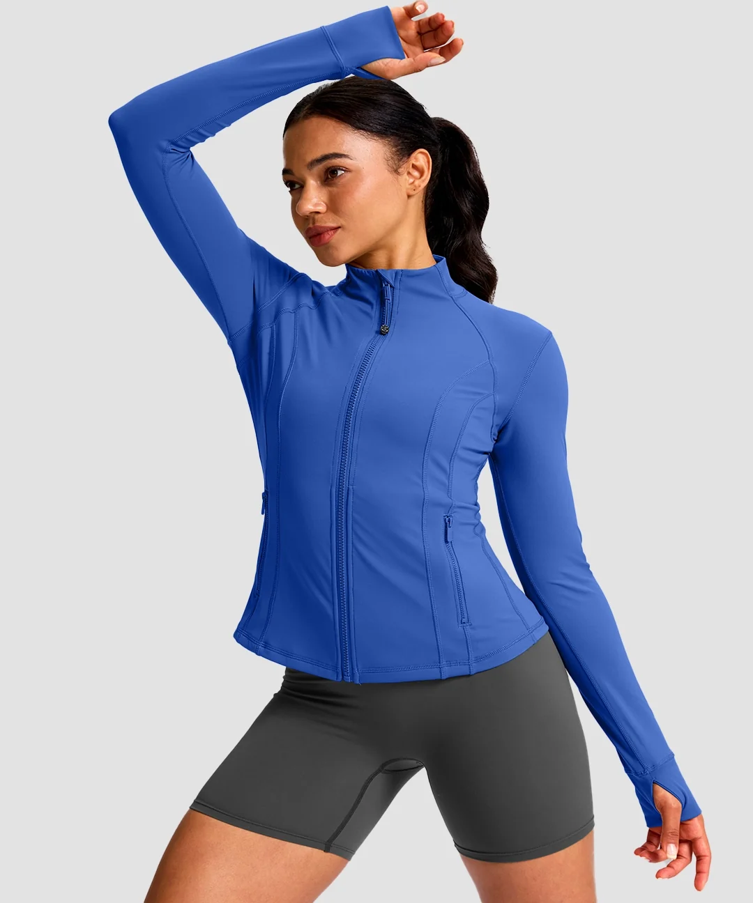 Longline Slim Full Zip Pocketed Workout Jacket - Image 23