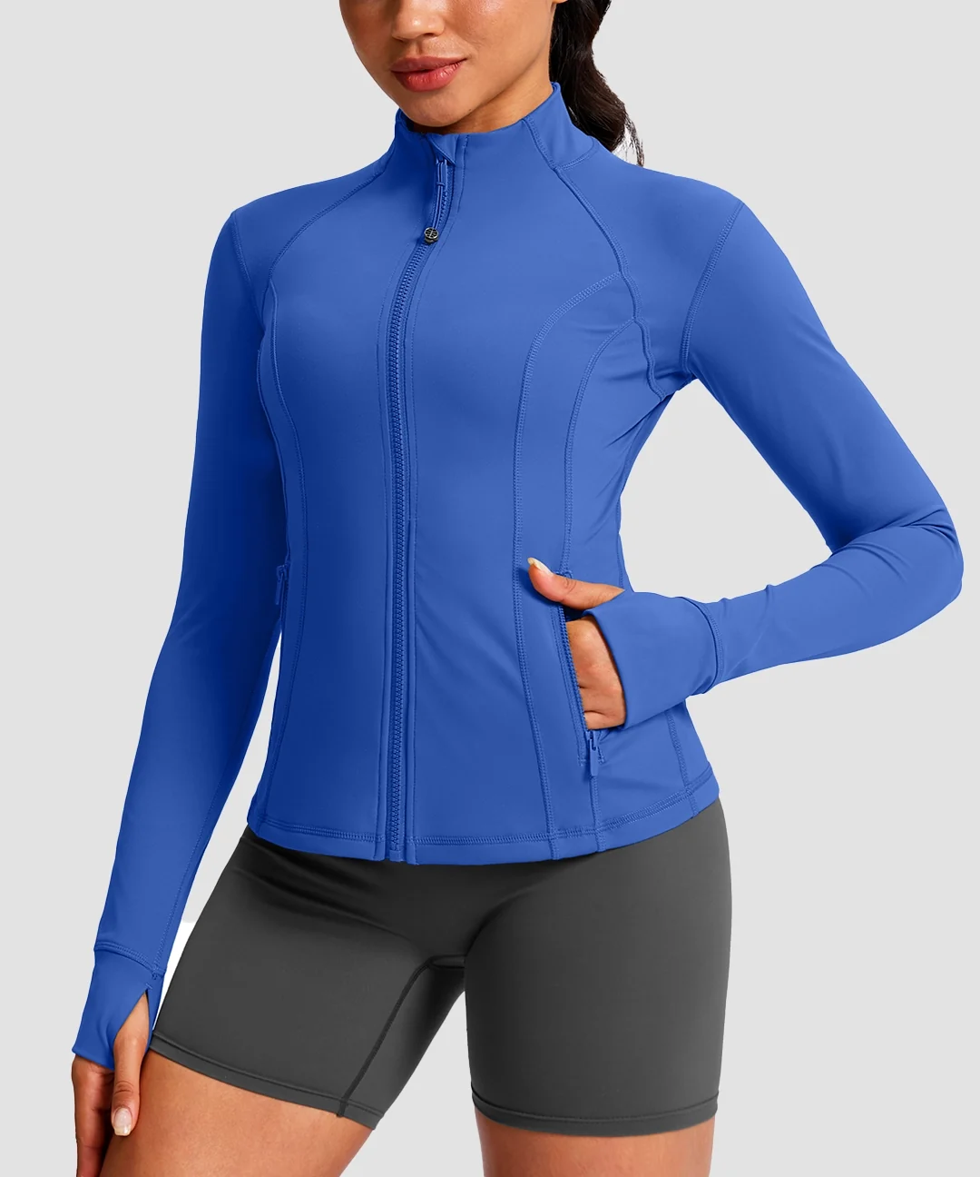 Longline Slim Full Zip Pocketed Workout Jacket - Image 21