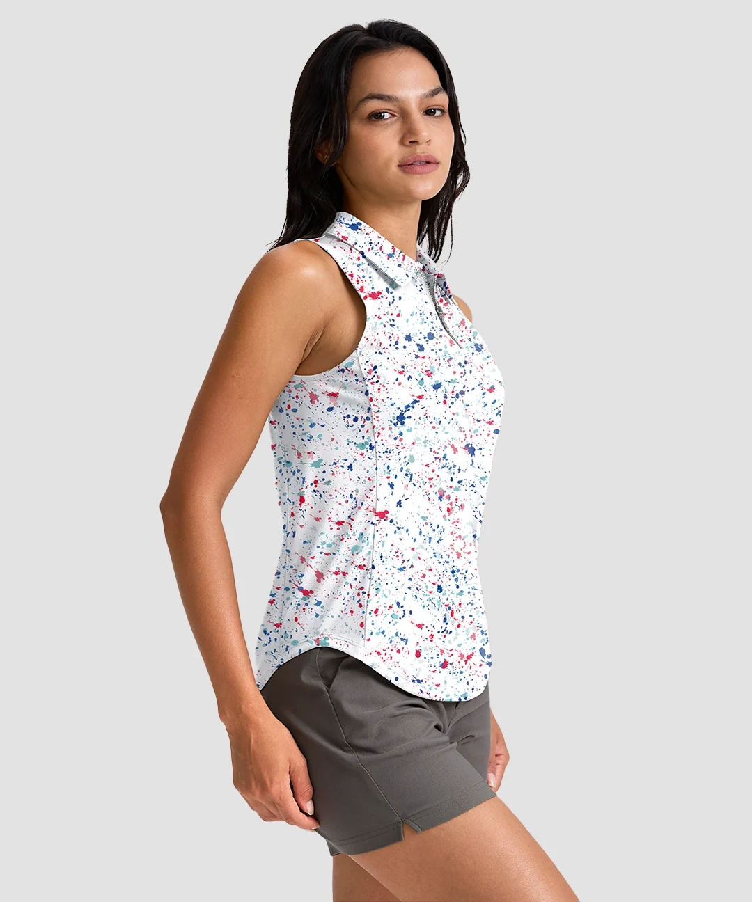 Sleeveless Zip Up Polo Shirts - Image 10